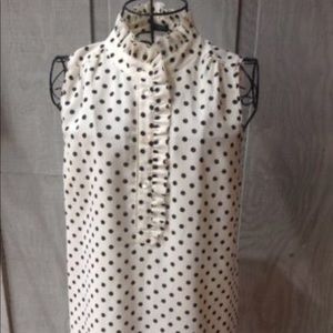 J Crew silk black polka dots and cream top